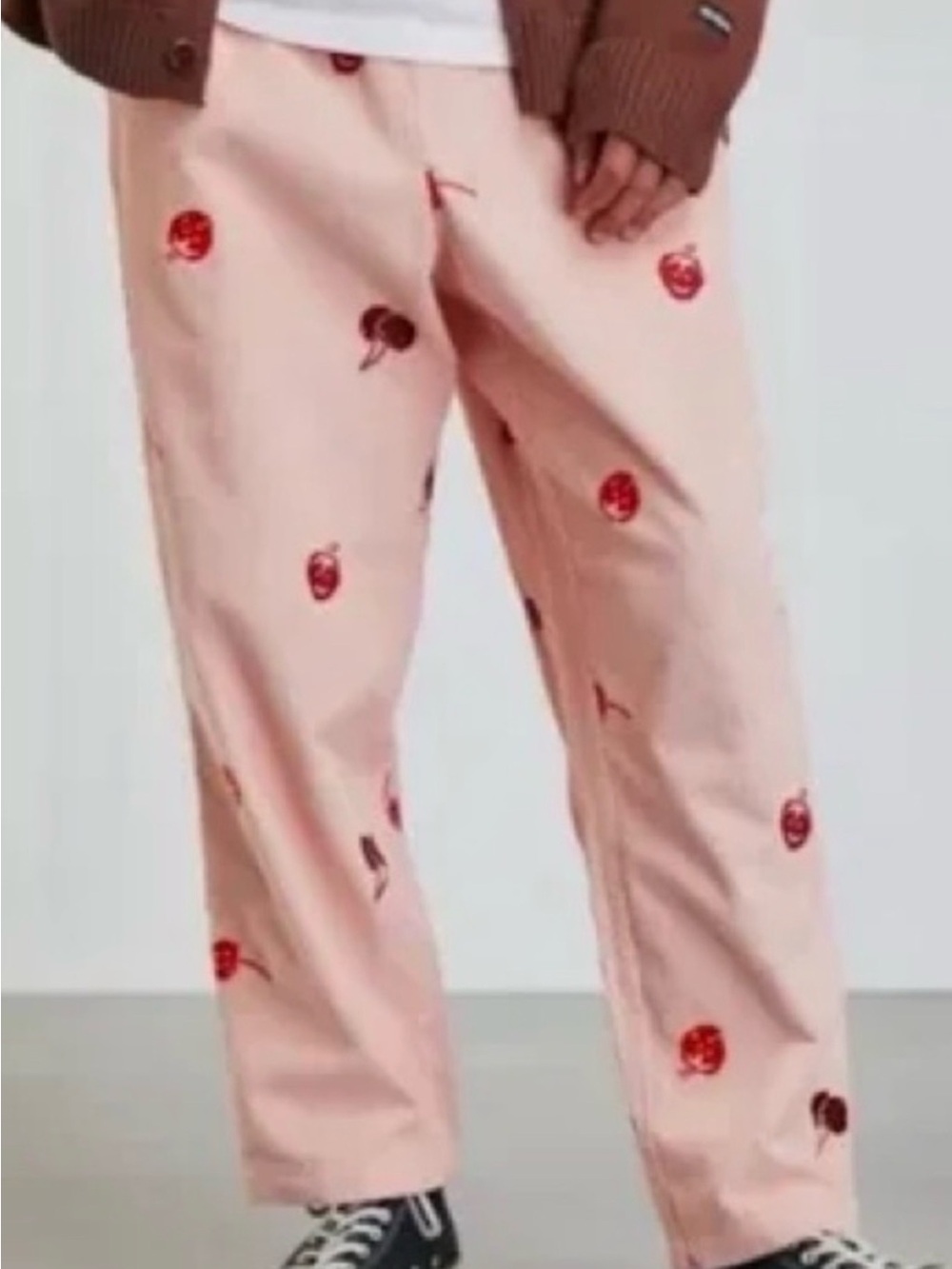 Urban Outfitters Pink Cropped Jeans with Red Cherry Print
